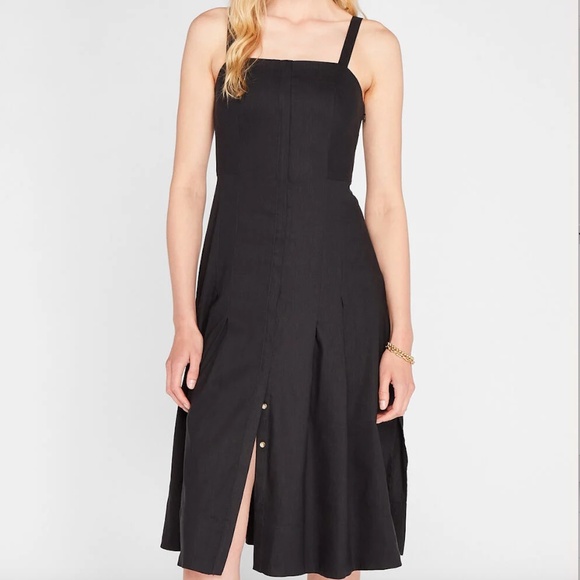 Solid Linen Blend Midi Dress - Brand New - NEVER WORN - Black - Picture 1 of 5